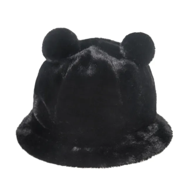Leopard Print Bear Ear Ball Plush Fisherman Hat Cute Soft Warmth Thickened Plus Velvet Basin Hat Black - Shop at LoveMi