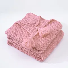 Nordic Tassel Knitted Blanket Office Nap Sofa Cover Bed End Towel - Leather Powder - View 1