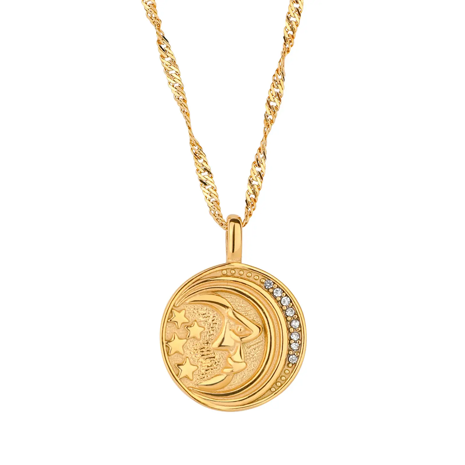 Niche Design Sense Zircon Sun Moon Double-sided Wear Moon Planet Coin Pendant Necklace Female