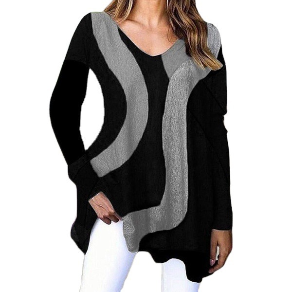 Title 6, V-Neck Pullover Long Sleeve Geometric Loose Cas...