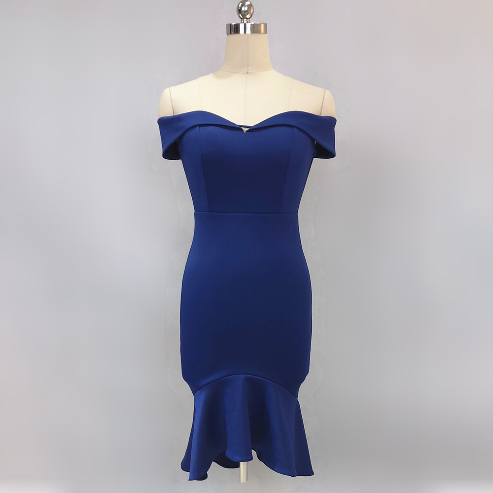 New Fishtail Wedding Dress Spring Mid length One shoulder Red Sexy Evening Gift Blue - Shop at LoveMi