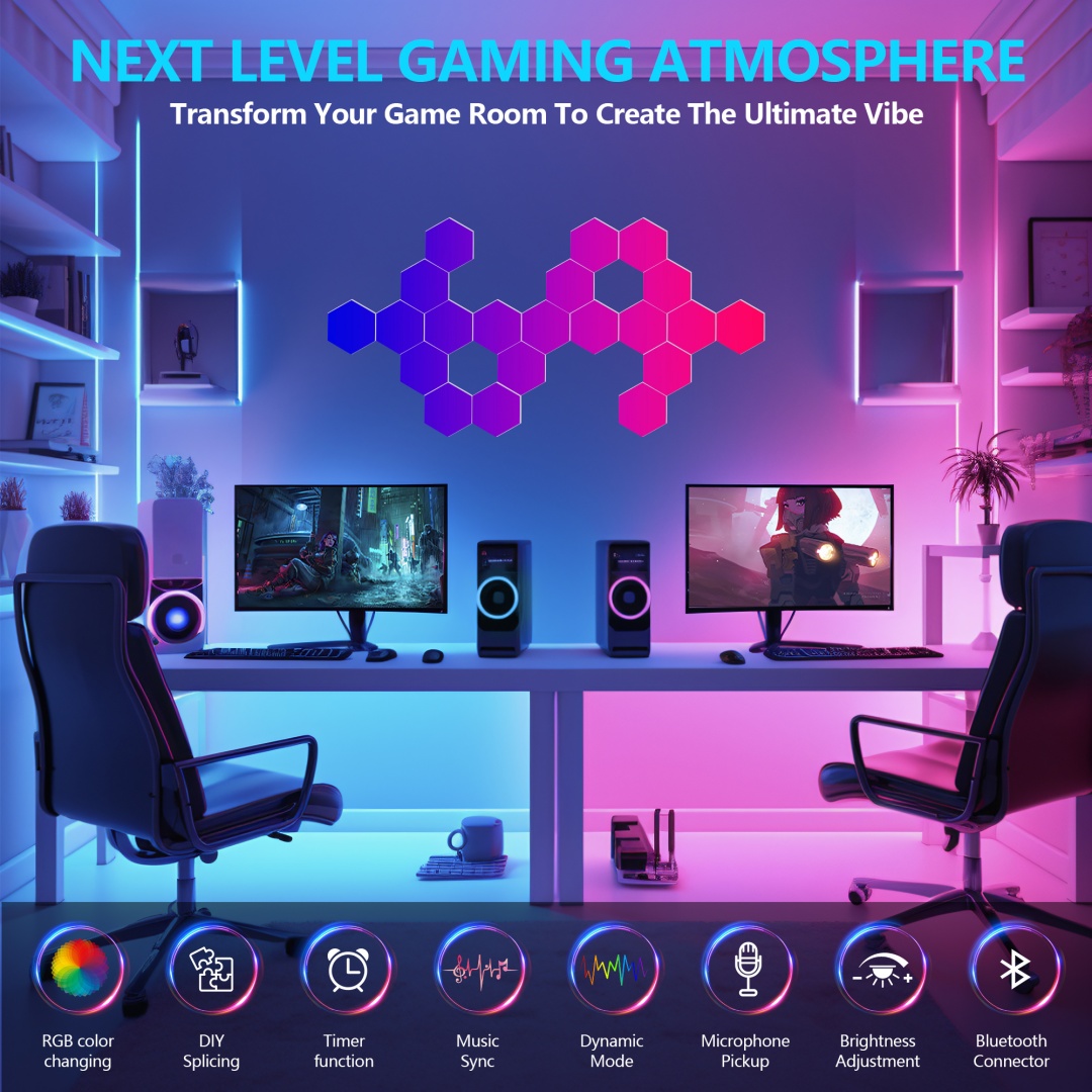 Hexagonal LED Lights-20 Sets Of Intelligent APP RGB Game Lights, With Remote... 11