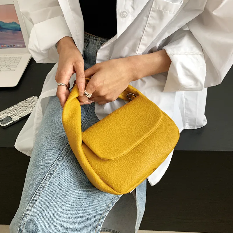 Small One Shoulder Cross-body Handbag Fold Armpit Steamed Bun Dumpling - Yellow