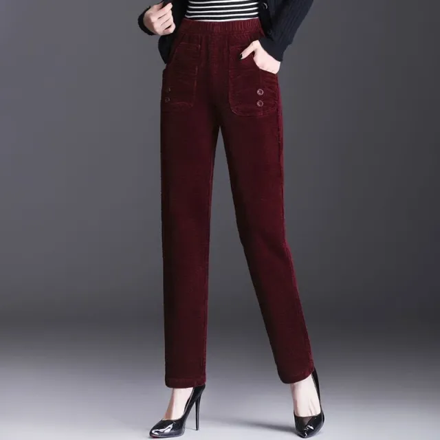 Polyester Straight leg Pants Women's High Waist Spring And Autumn Thickening Needlecord Red - Shop at LoveMi