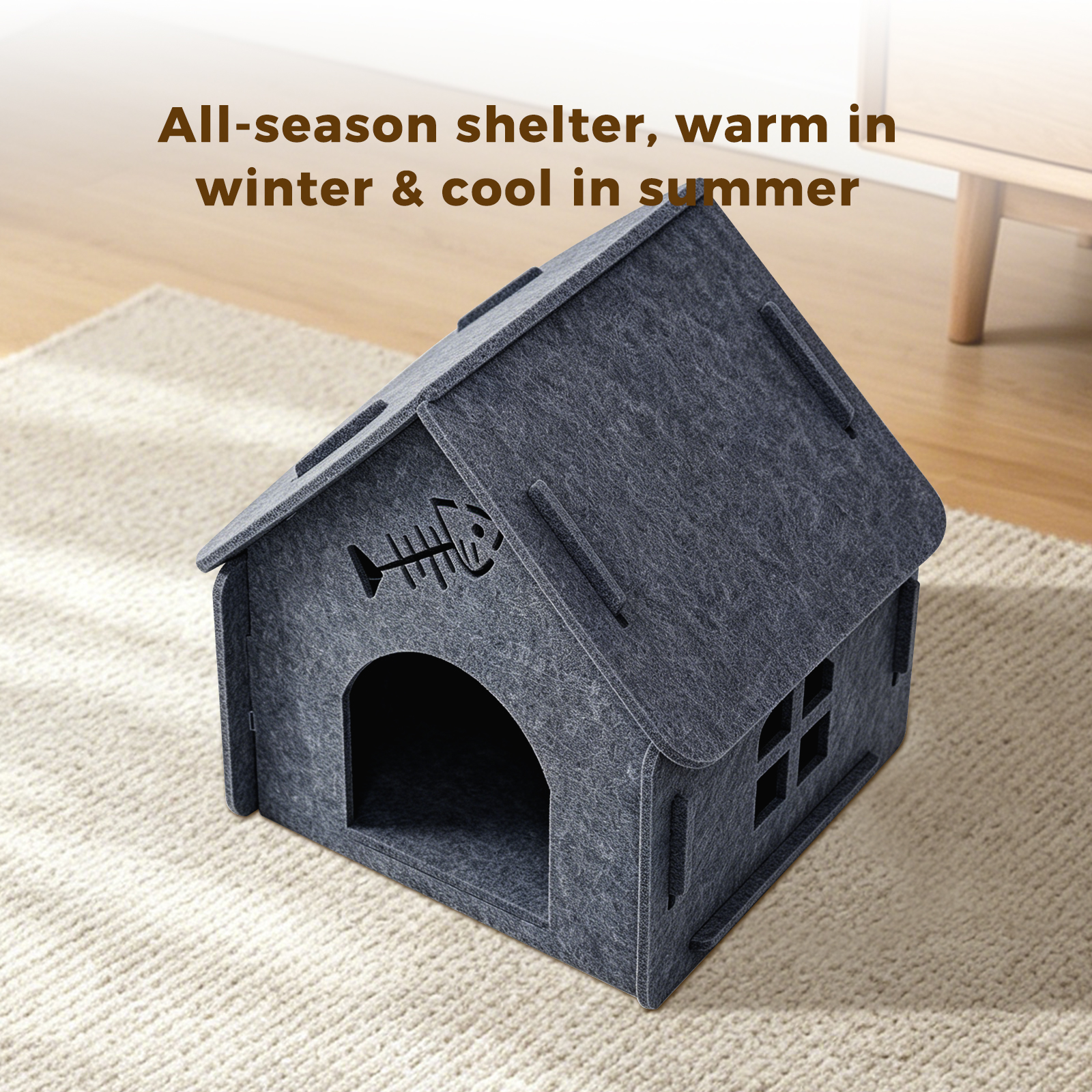 Detachable Felt Cat House, Cute Cottage Style Cat Cave, Indoor Cozy Pet Hideaway Shelter For Small Medium Cats — foto 3