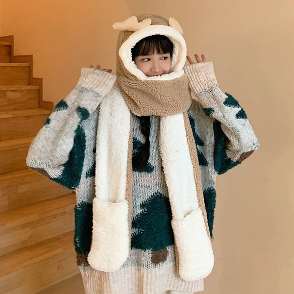 Women's Autumn And Winter Cute Warm Plush Ear Protection Hat