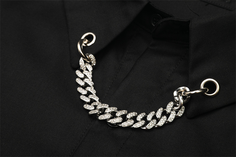 Solid Color Loose Fried Street Ruffian Handsome Shirt Men's Long Sleeve Hanging Chain