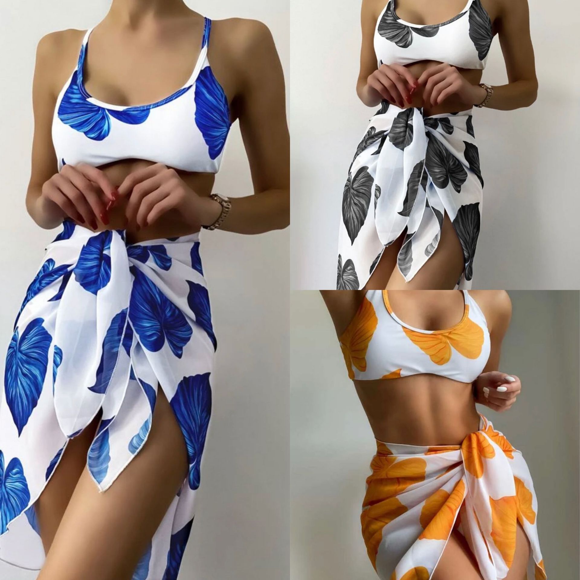 Long Gauze Sexy European And American Printed Three-piece Swimsuit Swimsuit