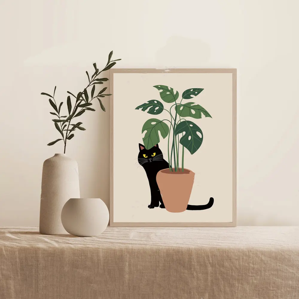 Cat Wall Art Drawing Cartoon Cute Canvas Painting