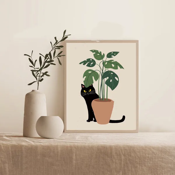 Cat Wall Art Drawing Cartoon Cute Canvas Painting
