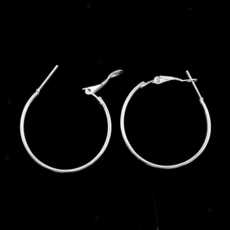 20pcs Hoop Earrings Findings Components Round Silver 30x30cm