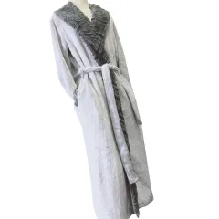 Flannel Thick And Long Bathrobe - Grey - View 1
