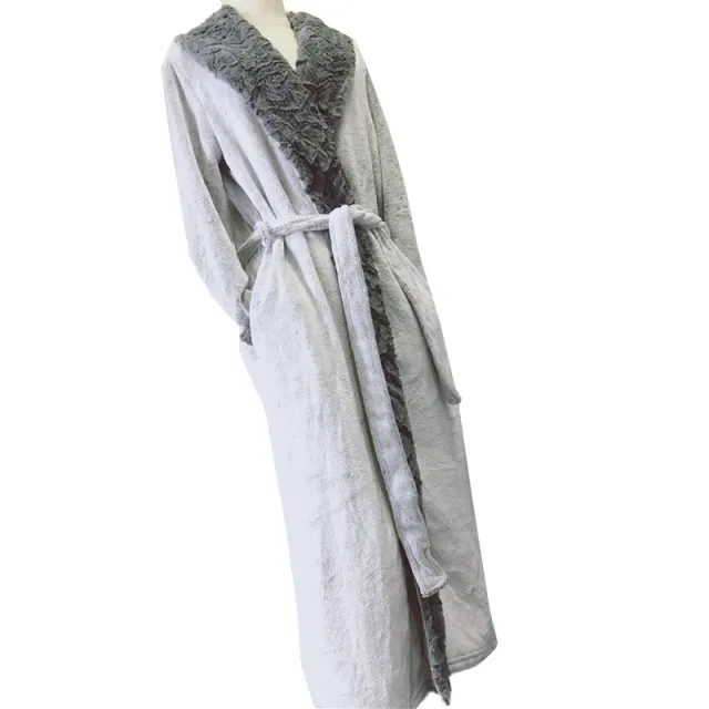 Flannel Thick And Long Bathrobe Grey - Shop at LoveMi