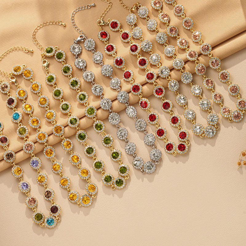 Colorful Rhinestone Choker  Personalized Gem Necklace  Custom Light Luxury Niche Design High-End Clavicle Chain