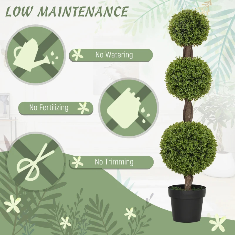 Set Of 2 Artificial Ball Boxwood Topiary Trees, Fake Plants In Pots For Indoor Outdoor Living Room, Green