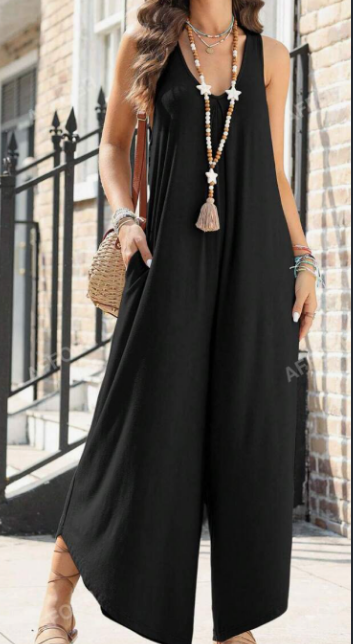 V-neck Trumpet Wide Leg Jumpsuit