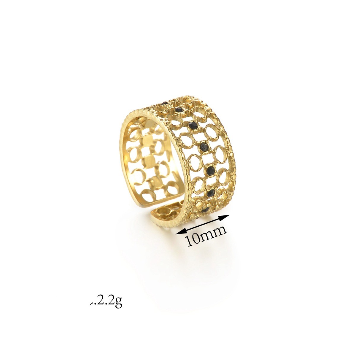 14K Gold Honeycomb Hollow Point Black Diamond Ring Finger