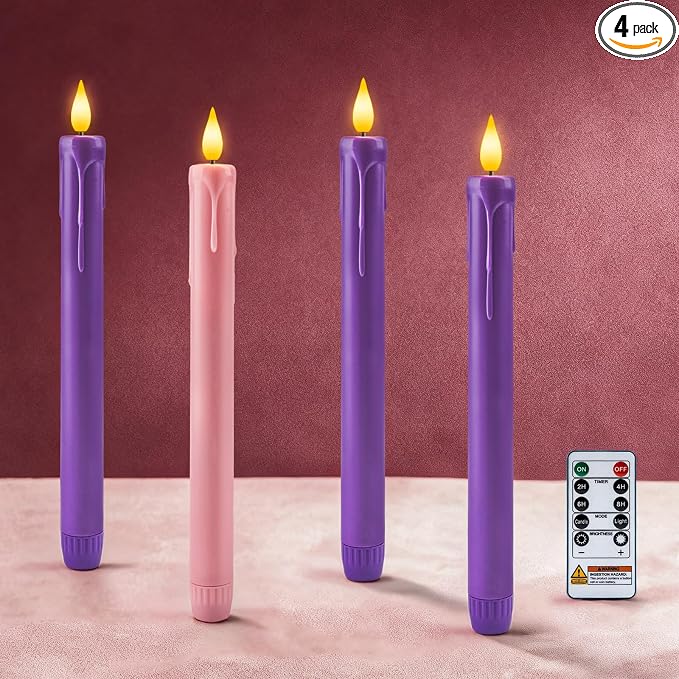 4-Piece Flameless Advent Taper Candles, Flickering LED Candlesticks With Remote Control And Timer product image
