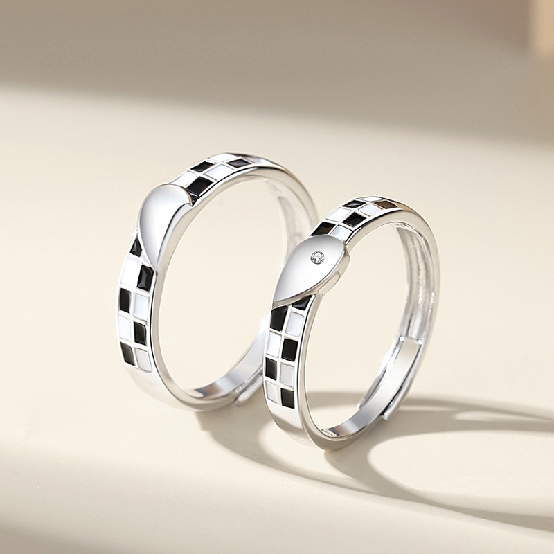 Title 6, Bague Couple Damier Noir Et Blanc