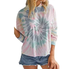 European And American Tie-dye Printed Hooded Long-sleeved T-shirt Sweater - Grey - View 1