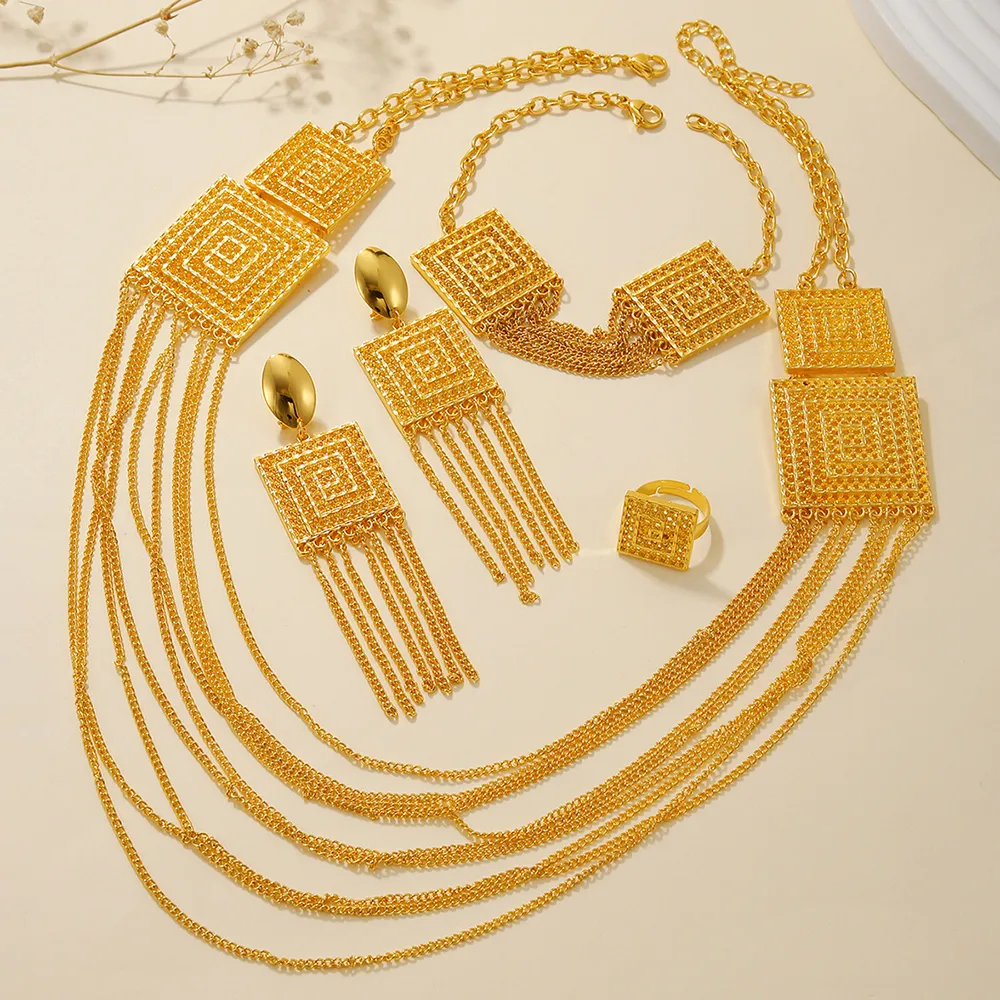 5pcs Fashion Ladies 18k Gold Plated Jewelry Set Tassel