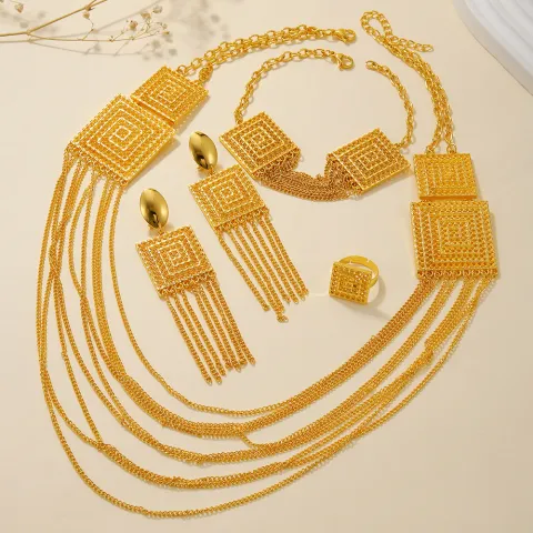 5pcs Fashion Ladies 18k Gold Plated Jewelry Set Tassel For