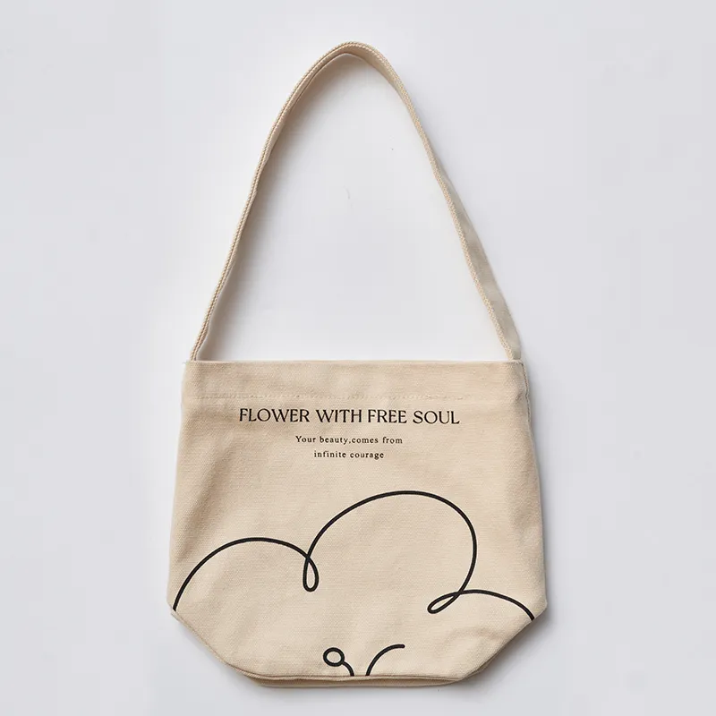 Women's Summer Pure Cotton Hand Carry One Shoulder Canvas Bag - Short Strip Line