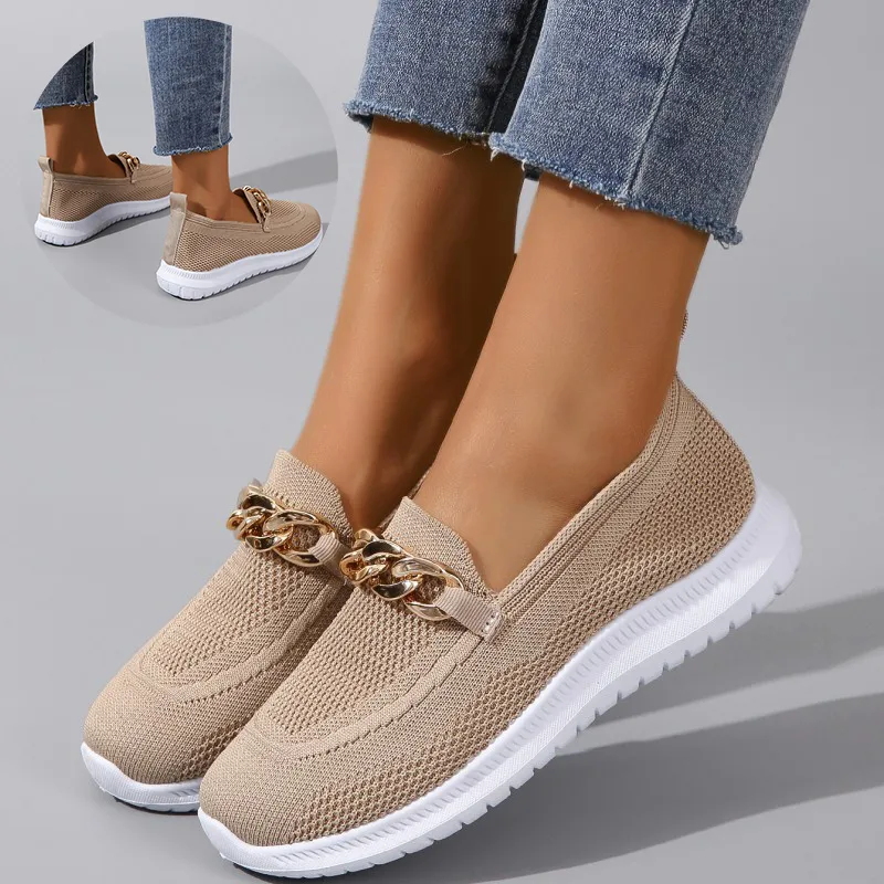 Chain Flats Shoes Women Mesh Sports Walking