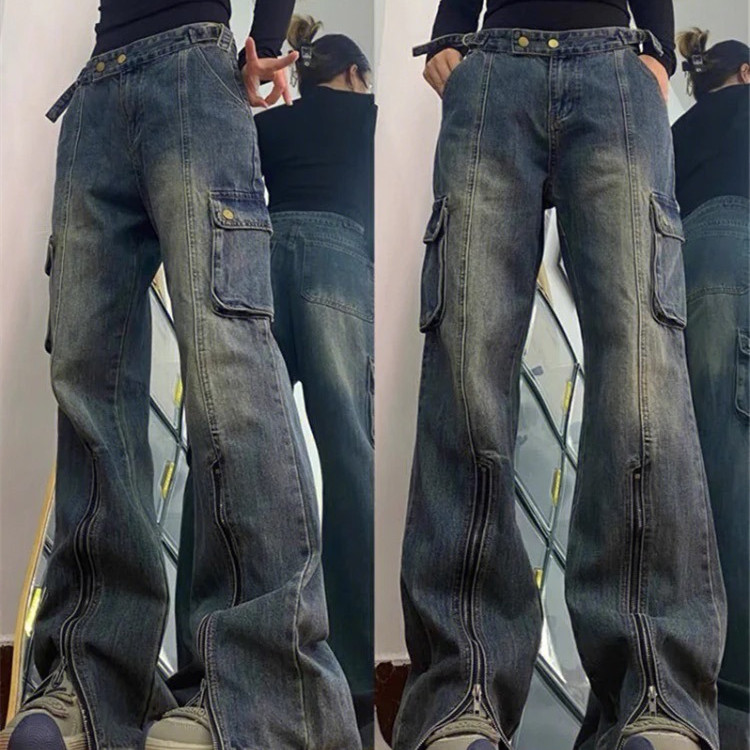 Men's And Women's Fashion Simple Vintage Straight Jeans