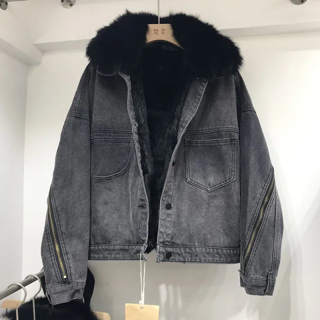 Women's Inner Denim Loose Coat Black - Shop at LoveMi