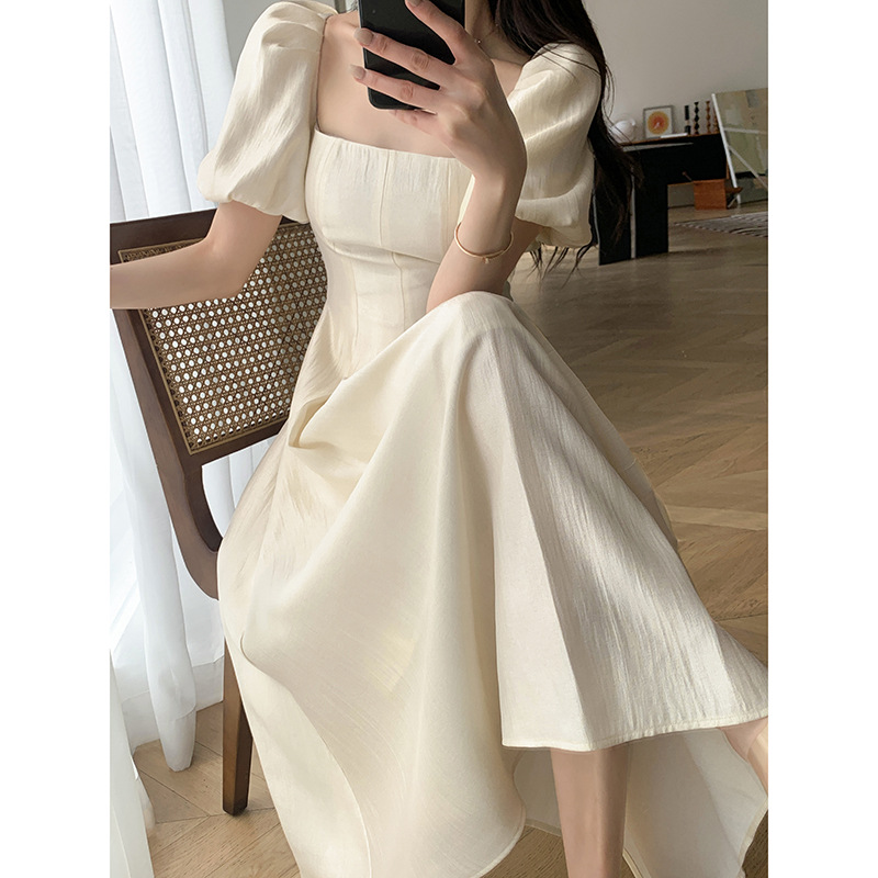 Square-Collar Puff-Sleeve Long Dress, picture 2 of 8