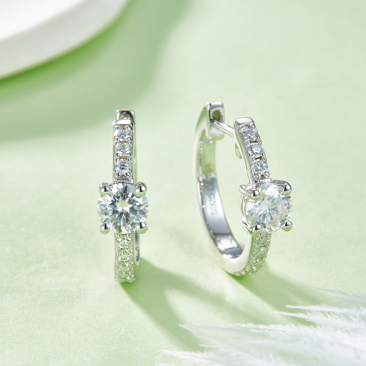 4.1g S925 Sterling Silver 5mm Moissanite Hoop Earrings For Women  Platinum Plated Huggie Hoops With GRA Certificate, Fine Jewelry Gift Box Set