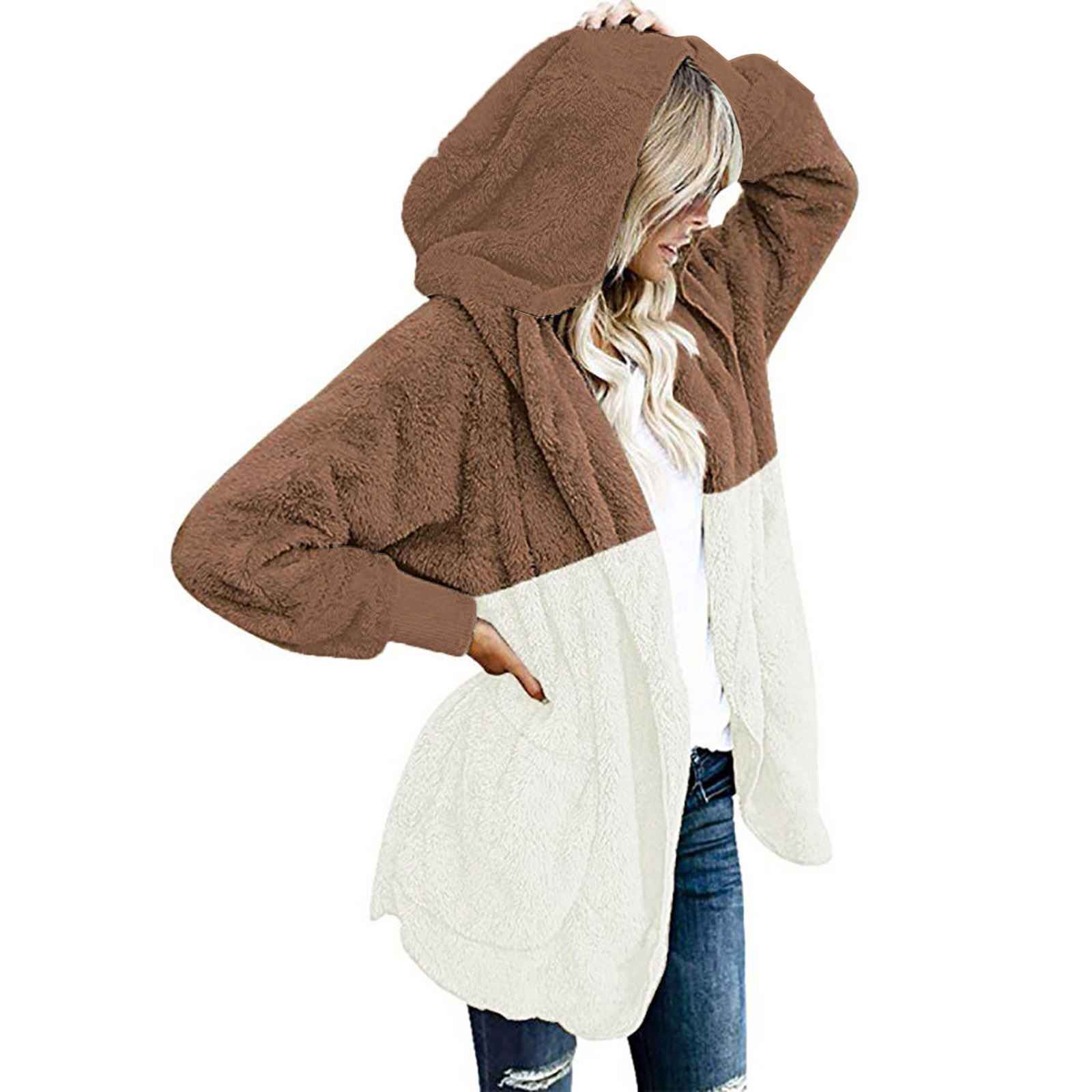 Women's Solid Color Lapel Loose Thick Double-sided Fleece Jacket