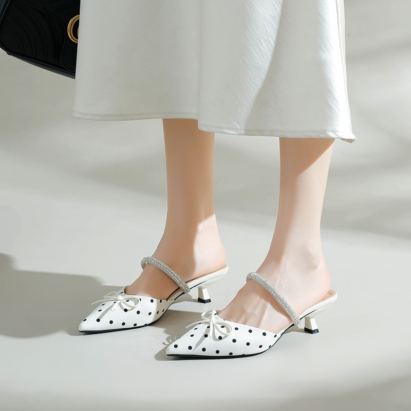 Rhinestone Bow Kitten Heel Mules