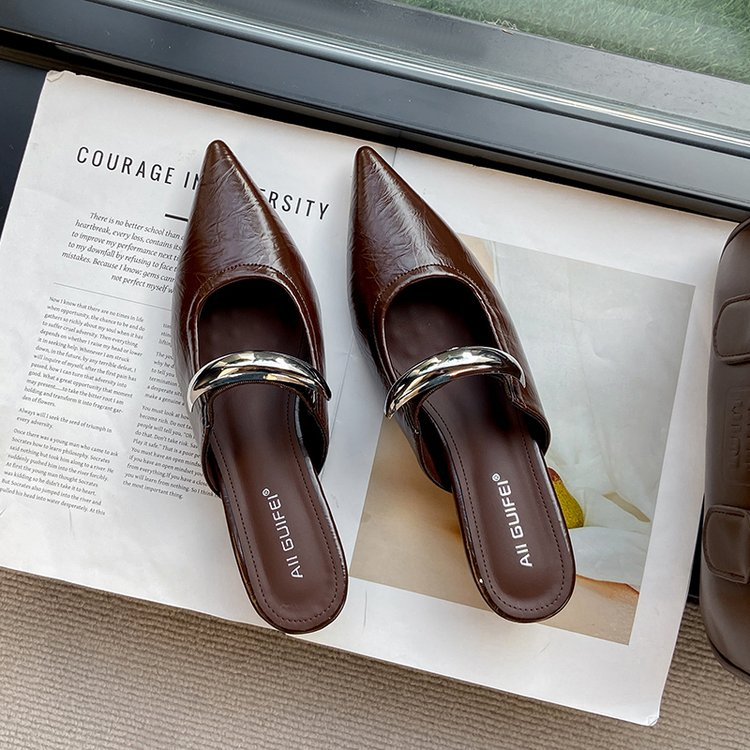 Elegant Pointed Toe Metal One-Strap Mules 2025 Summer New Wedge Heel Platform Sandals For Women