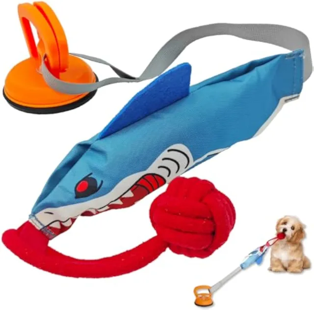 Squeaky Dog Tug Toy Interactive Shark Shape Tug Of War Dog Pull Toy With Suction Cup To Keep Them Busy Durable Dog Rope Toys For Small Medium Dogs ... Blue - Shop at LoveMi