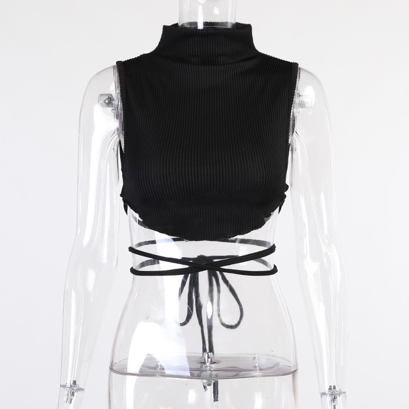 Summer New Slim Small Vest Vertical Pattern High Collar