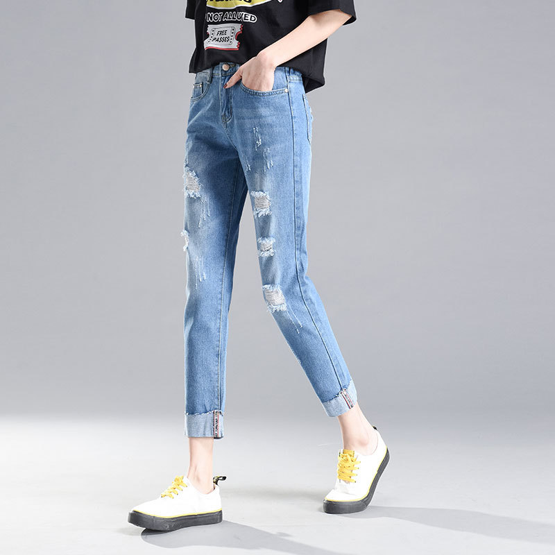 Women's Ripped Jeans Loose Spring And Summer New Style Light Blue - Shop at LoveMi