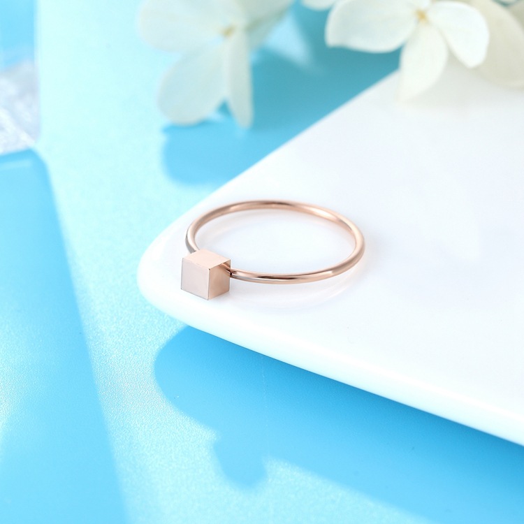 Rose Gold Stainless Steel Ring Square Japanese And Korean Simple Ring