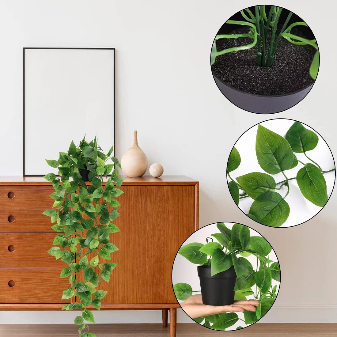 4 Pack Artificial Hanging Plants In Pots Indoor Fake Trailing Home Room — image 8