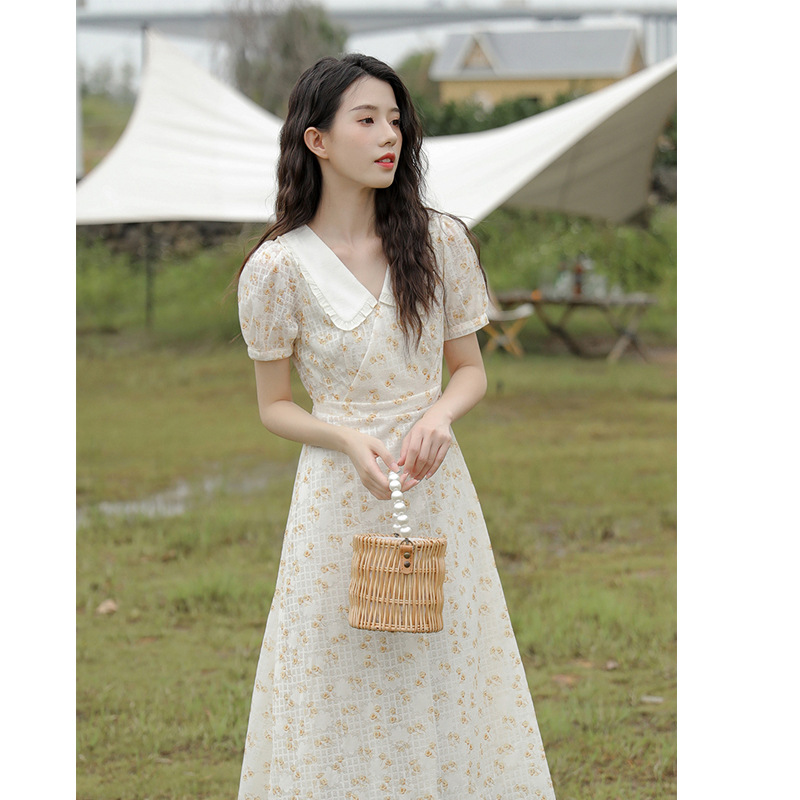 Fairy Floral Dressthin Waistsummer New Stylethin Doll Collar Skirtfemale Summer Dress