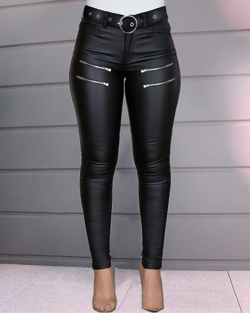 Fashion All match Casual Tight fitting Zipper Decoration Tight fitting Trousers Black - Shop at LoveMi