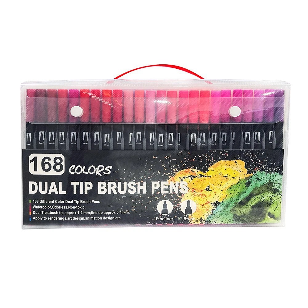 168 Colors Dual Tip Brush Markers Set Black Barrel Watercolour Pens — image 3