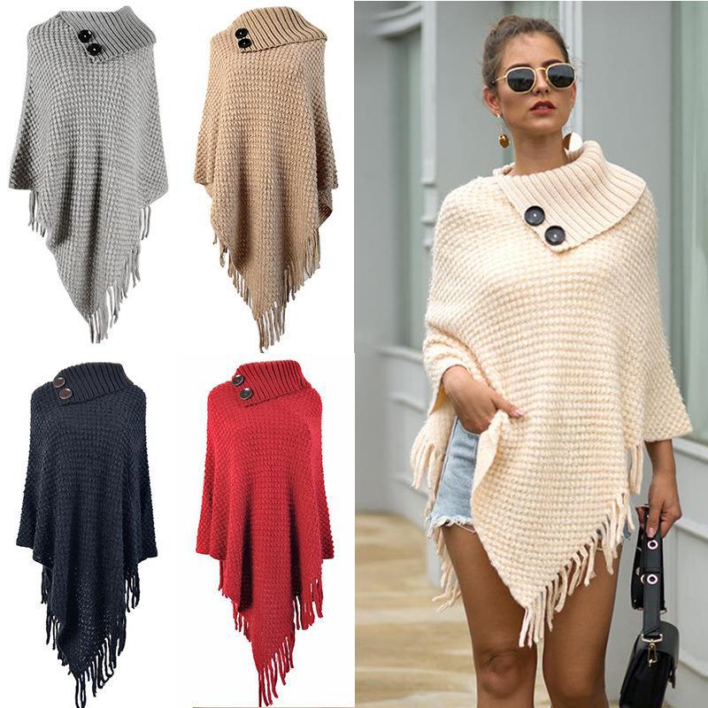 Title 1, Fringed cloak shawl button half collar solid co...