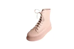 Korean Style Thick-soled Biscuit Shoes Lace-up Flat High-top Women's Short Boots - Pink - View 1