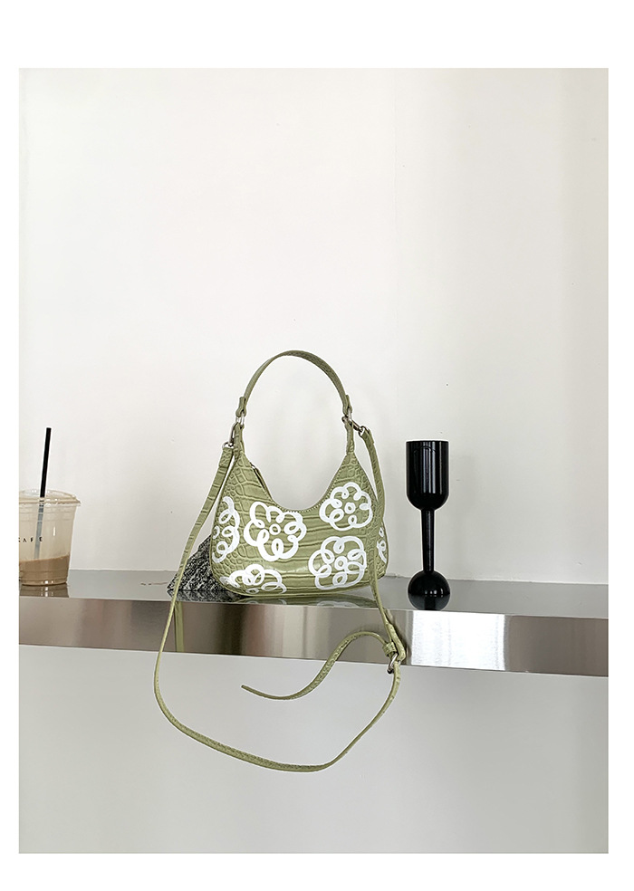 Korean Niche Design Summer Flower Graffiti Pattern Handbag New One shoulder Underarm Bag Trendy Female Diagonal Bag Green - Shop at LoveMi