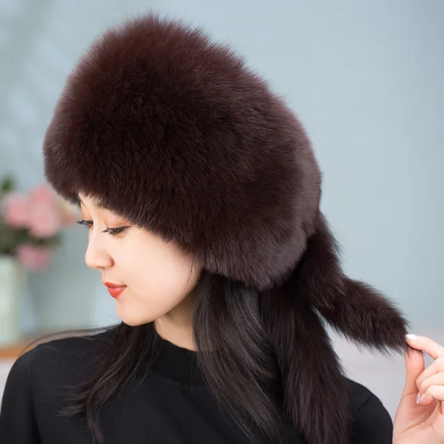 Women's Ear Protection Warm Fox Fur Hat Coffee - Shop at LoveMi