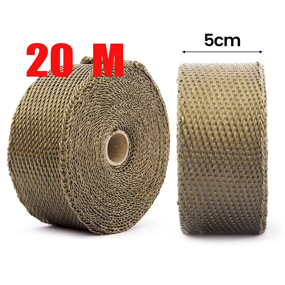 20M Titanium Gold Heat Wrap Tape Exhaust Insulating Downpipe Manifold 20 Ties 2