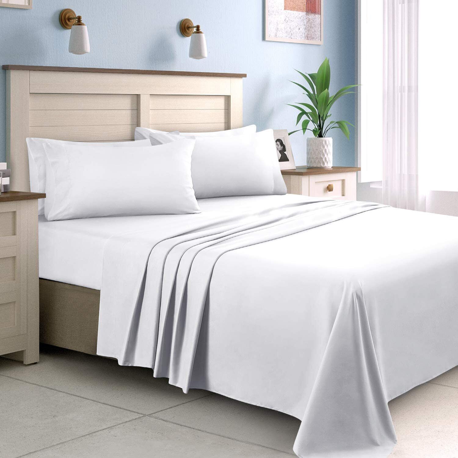 2000TC 4PCS Bed Sheet Set Single KS Double Queen King Flat Fitted Pillowcases-Ocean-Queen