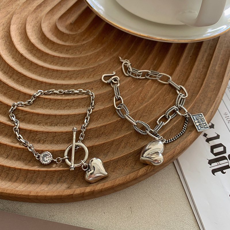 Vintage Distressed Love Bracelet In Sterling Silver